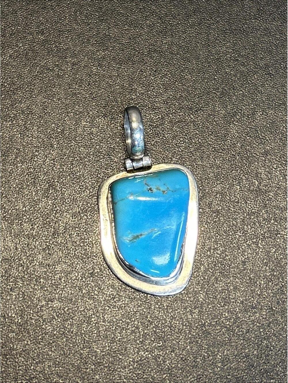 Vintage Sterling Silver Turquoise Pendant-925 Mexico-24 x 17mm